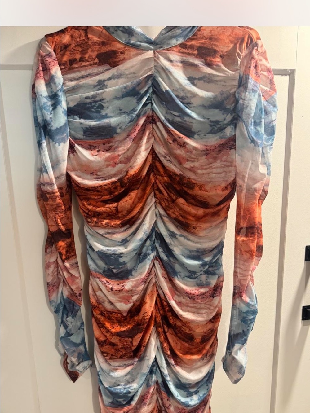 Ruched Long Sleeve Multi-Color Bodycon Dress